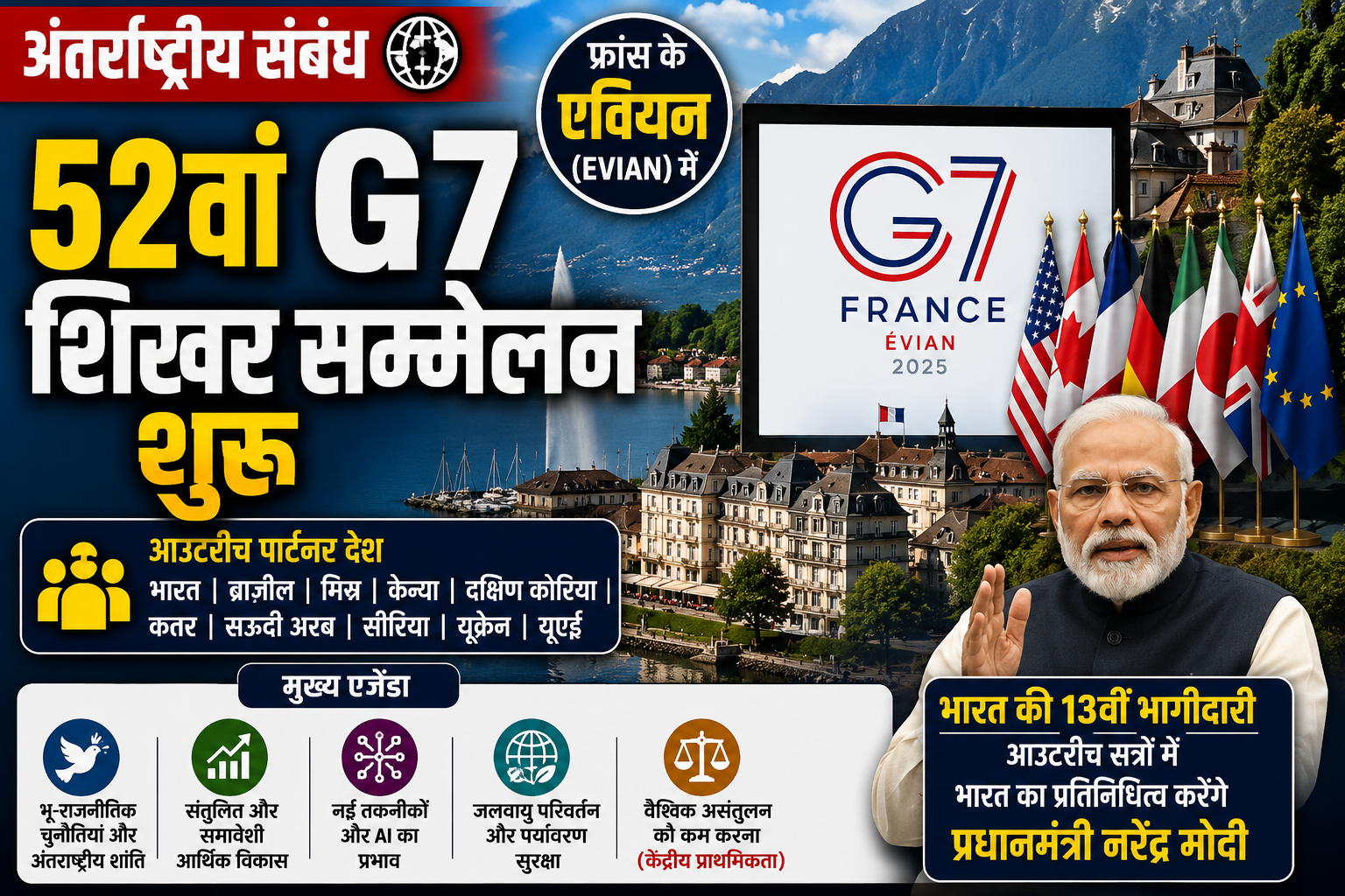 फ्रांस में 52वां G7 शिखर सम्मेलन शुरू: भारत 13वीं बार 'पार्टनर देश' के रूप में करेगा शिरकत