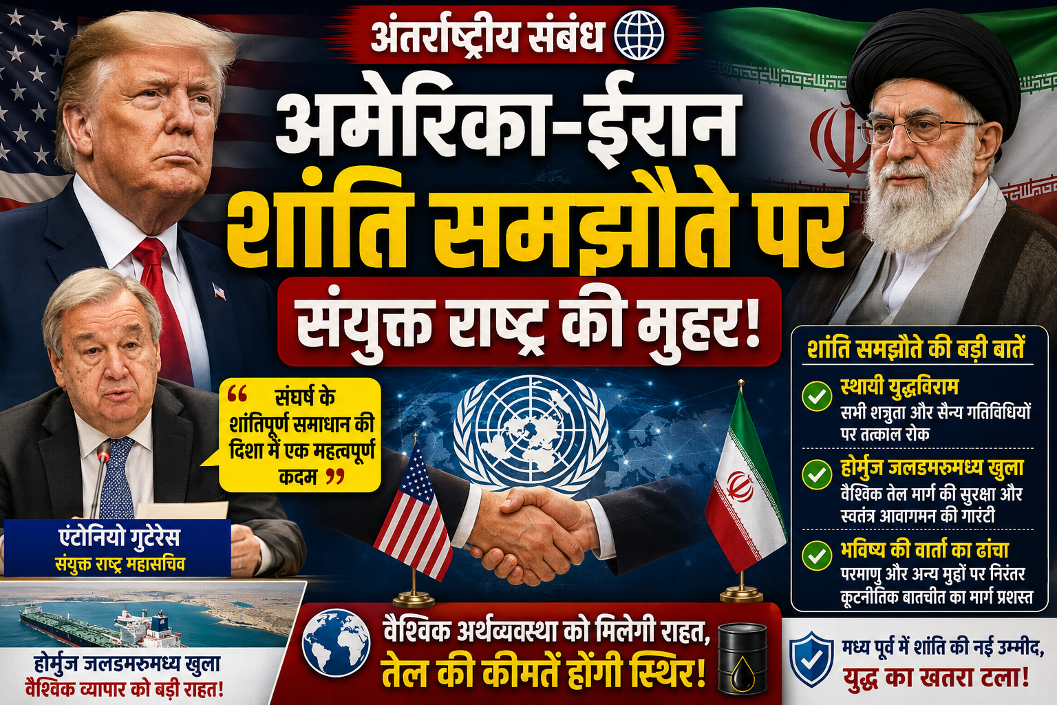 अमेरिका-ईरान शांति समझौते का संयुक्त राष्ट्र ने किया स्वागत, होर्मुज जलडमरूमध्य फिर खुलेगा