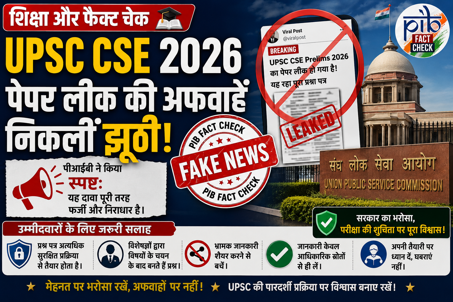सरकार ने किया खंडन: UPSC CSE 2026 प्रीलिम्स पेपर लीक का दावा पूरी तरह फर्जी