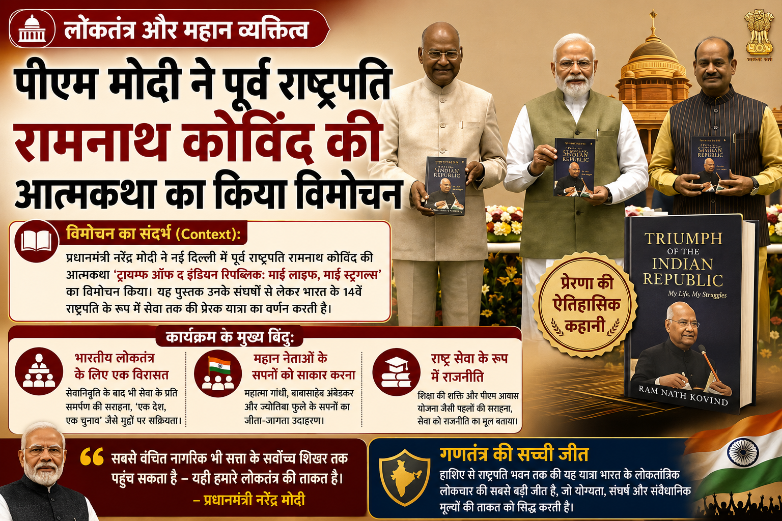 लोकतंत्र और महान व्यक्तित्व: पीएम मोदी ने पूर्व राष्ट्रपति रामनाथ कोविंद की आत्मकथा का किया विमोचन