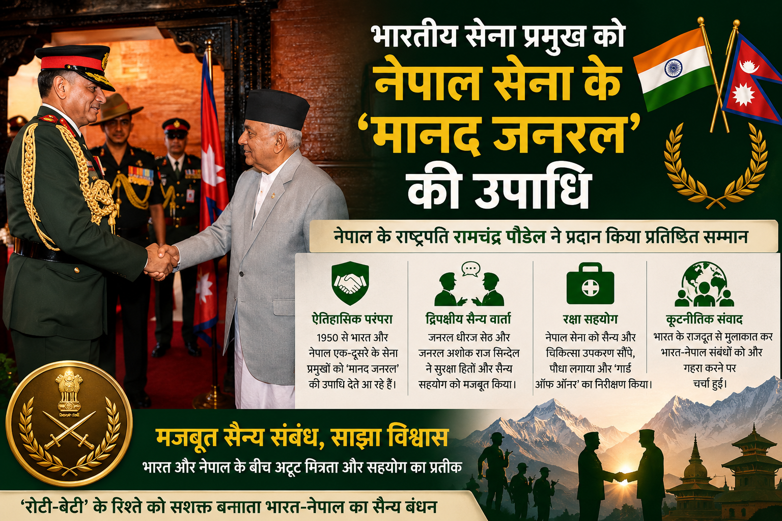 रक्षा और कूटनीति: भारतीय सेना प्रमुख जनरल धीरज सेठ को दी गई नेपाल सेना के 'मानद जनरल' की उपाधि