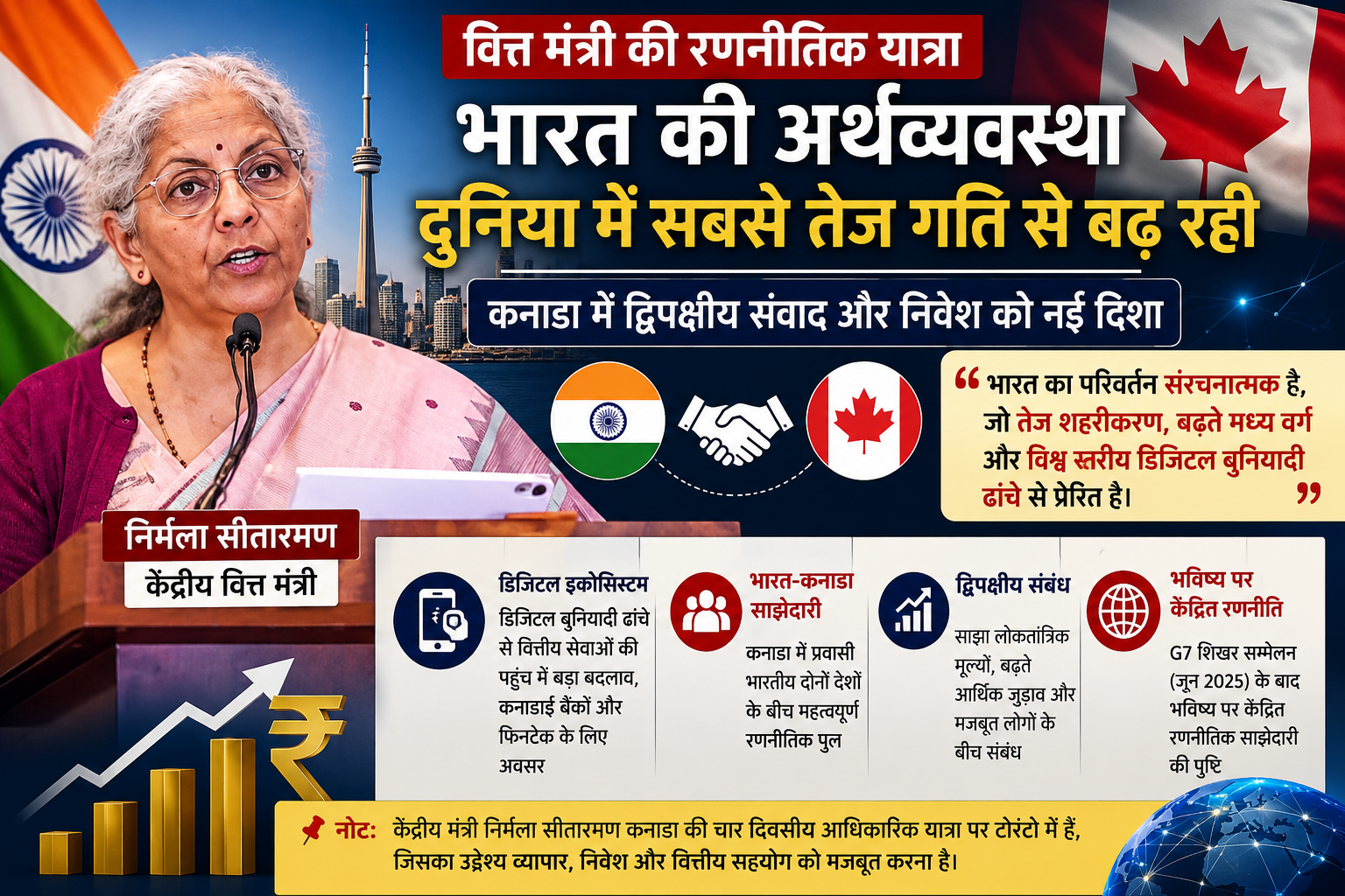 वित्त मंत्री निर्मला सीतारमण ने कनाडा में भारत के संरचनात्मक परिवर्तन और डिजिटल बुनियादी ढांचे पर प्रकाश डाला