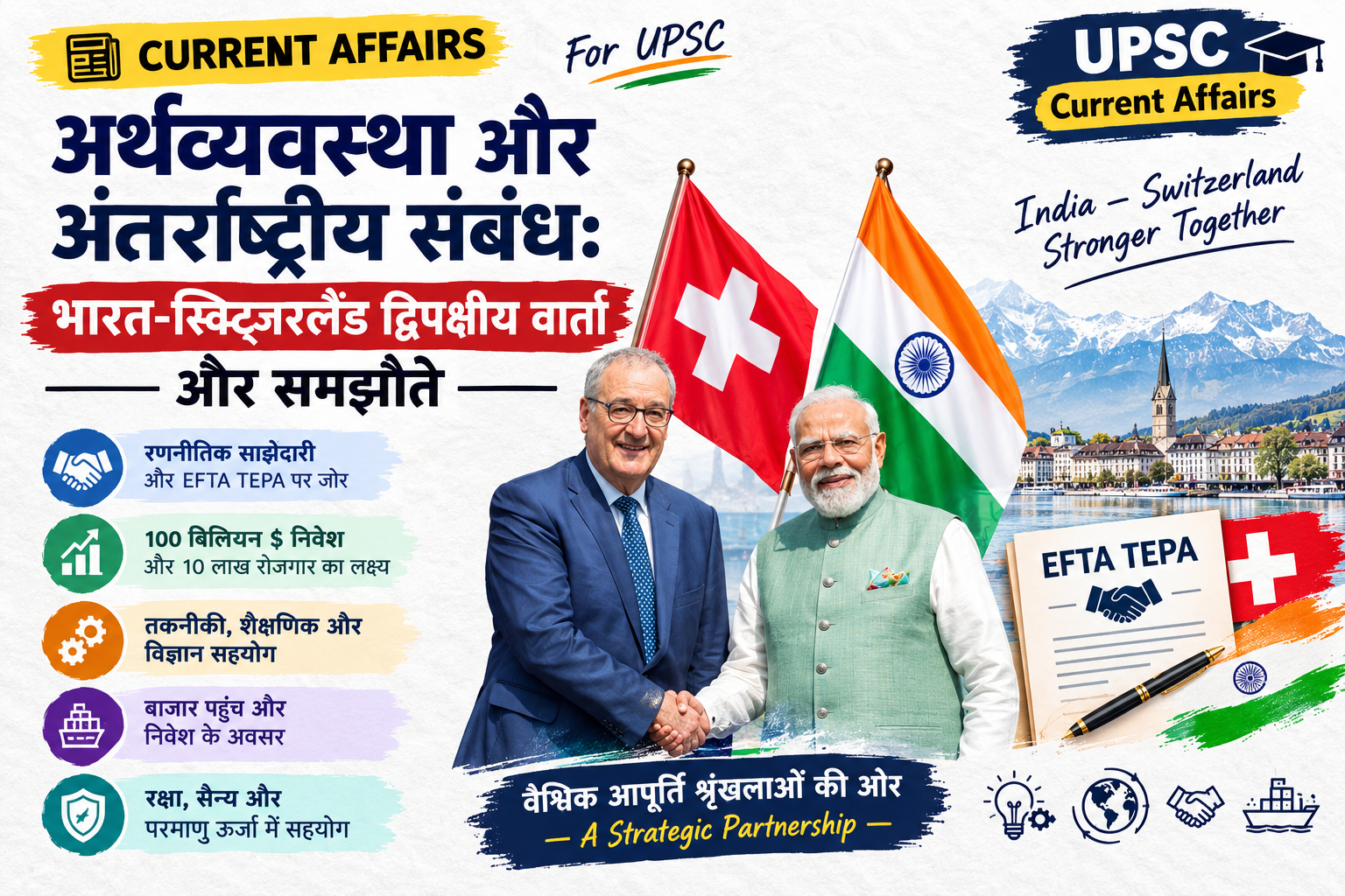 अर्थव्यवस्था और अंतर्राष्ट्रीय संबंध: भारत और स्विट्जरलैंड ने किए अहम समझौते, TEPA लक्ष्यों पर जोर