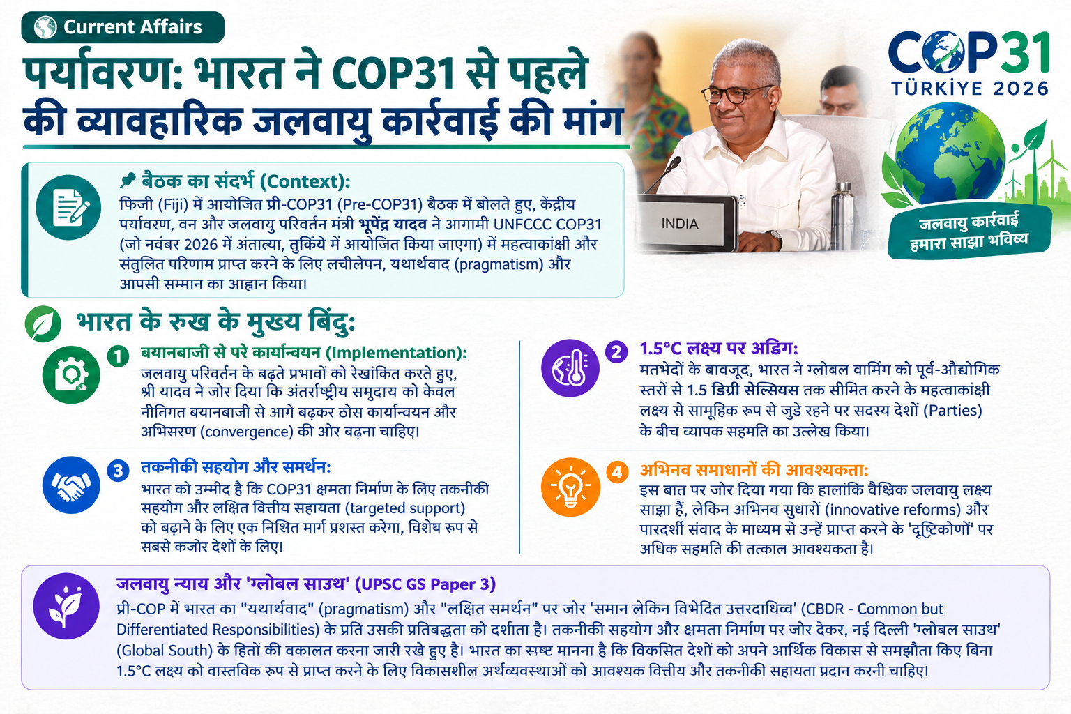 पर्यावरण: भारत ने COP31 से पहले लचीलेपन और यथार्थवाद का किया आह्वान