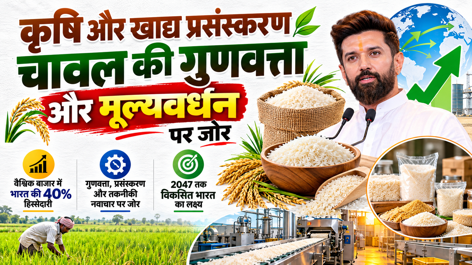 कृषि और खाद्य प्रसंस्करण: भारत को वैश्विक बाजारों के लिए चावल की गुणवत्ता में सुधार करना चाहिए - चिराग पासवान